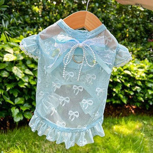 T-shirt léger d'été en maille avec nœud et manches volantées pour animaux de compagnie, tee-shirt respirant et mignon pour chiens et chats à porter au quotidien - Product Image 4