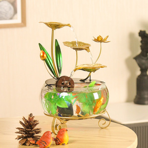 ตู้ปลาแก้วพร้อมน้ำพุตกแต่งทรงกลมแบบตั้งโต๊ะ ดีไซน์มินิมอลสำหรับตกแต่งห้องนั่งเล่นและสำนักงาน - Product Image 2