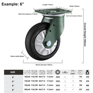 4 "Schwarze Gummi rollen mit festen Lenk rollen aus Mangan stahl - Product Image 2