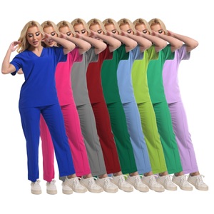 HZMNOI Women's <b>Scrub</b> Set <b>Blue</b> Short Sleeve V Neck Pants Moisture Wicking Hospital Uniforms Workwear Clothing Size S XXL - Product Image 5