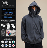Sweat à capuche zippé 340 GSM 30% Coton 70% Polyester Polaire Surdimensionné Double Couche Fermeture Éclair Intégrale Cache-Visage Personnalisé Brodé Automne