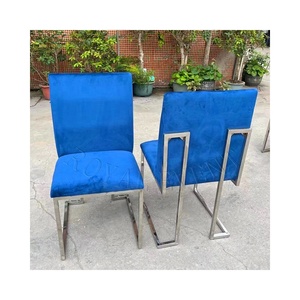 Chaises de <span class=keywords><strong>salle</strong></span> à manger d'hôtel en velours bleu et acier inoxydable, modernes, luxueuses, bon marché, pour salon - Product Image 2