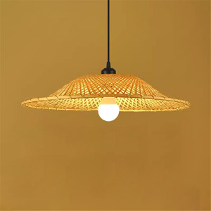 Asian Style Bamboo Jute <strong>Wicker</strong> Woven <strong>Lightshades</strong> Hanging Lamp for Restaurant Kitchen Home Decor Chandeliers &amp; Pendant Lights - Product Image 1