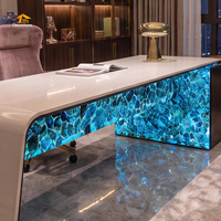 Meubles de bureau haut de gamme, table de bureau au design translucide bleu apatite pour villa, hôtel, maison