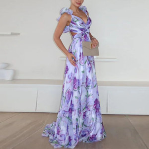 <span class=keywords><strong>Robe</strong></span> longue bohème à imprimé floral pour femme, décontractée, d'été, de plage, avec taille naturelle, impression numérique - Product Image 1