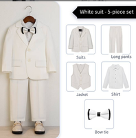 Costume blanc élégant 5 pièces, coupe ajustée, smoking formel pour mariage, garçon d'honneur, baptême, première communion