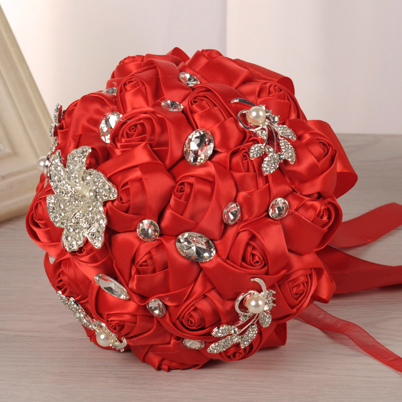 Bouquet da Sposa di Alta Qualità con Rose e Decorazioni in Cristallo per Matrimoni e Feste