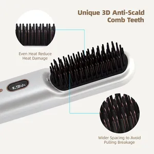 Professional Electric Brush Portable Mini Ceramic Hair Straightener Brush Ionic Cordless Hair Straightener Comb