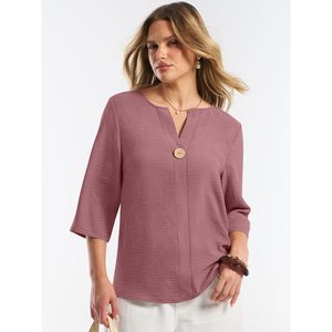 Women's 3 4 Sleeve V Neck Button Down <b>Blouse</b> Casual Work Top Poplin Shirt Fashion Clothes - Product Image 2
