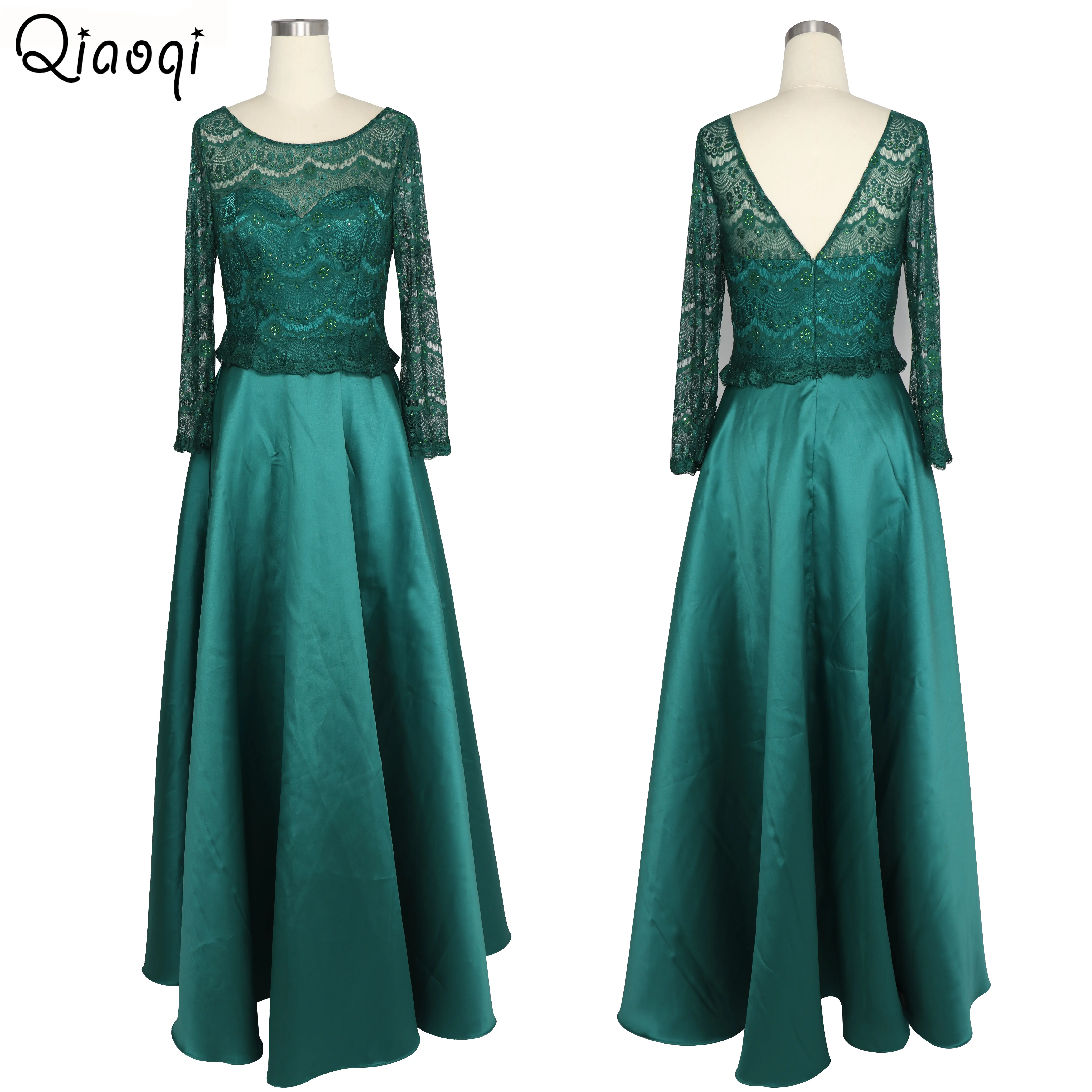 Long Sleeved Evening Dress Lace satin mother of the bride Prom Dresses Long Formal Gowns