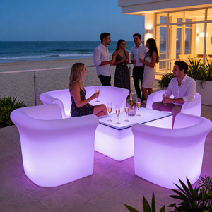 Juego de sofá seccional moderno con luz Led, juego de sofá y mesa de hotel de plástico iluminado que cambia de Color Rgb - Product Image 3
