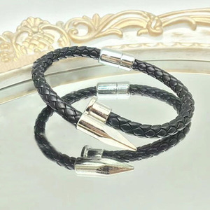 Spike <b>Leather</b> <b>Bracelet</b> Steel Black Gunmetal Zinc Alloy Magnetic Buckle Punk Style Jewelry for Men Women - Product Image 1