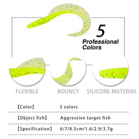 Leurres souples Luya Texas Rig en gel de silice à queue enroulée 6cm/7cm/8.5cm, leurres de simulation lumineux, 10 pièces/sac