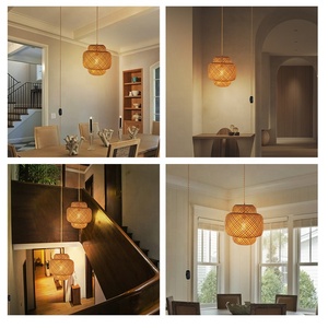 Sunsir SKD Home Decor Restaurant Natural Bamboo Pendant <b>Light</b> Hand Woven Pendant Lighting Bohemia Hollow Wicker Hanging <b>Light</b> - Product Image 5