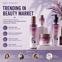 Meilleure Vente Kit Facial au Riz Violet 4 Pièces Crème Anti-Acné à la Niacinamide Hydratante Élimine les Taches Foncées Éclaircissant Set de Soins pour la Peau au Riz