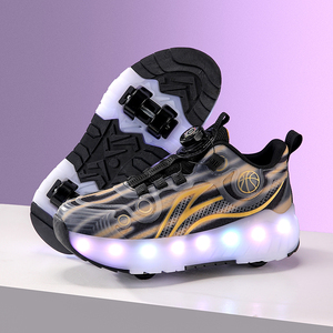 FANSU Kinder Rolschaats Schoenen met Verlichting, Kinderled-Skateschoenen voor Meisjes met 4 wielen, Unisex Outdoor Sneakers met USB Intrekbare Schoenen voor Kinderen