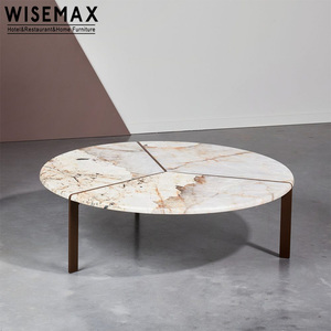 WISEMAX FURNITURE Table basse moderne de luxe léger pour salon, table basse en métal avec plateau en marbre pour hôtel, café, villa, appartement - Product Image 5
