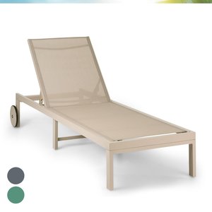 Chaise longue de jardin multi-positions en aluminium avec roues, en textilène renforcé pour extérieur et piscine - Product Image 1