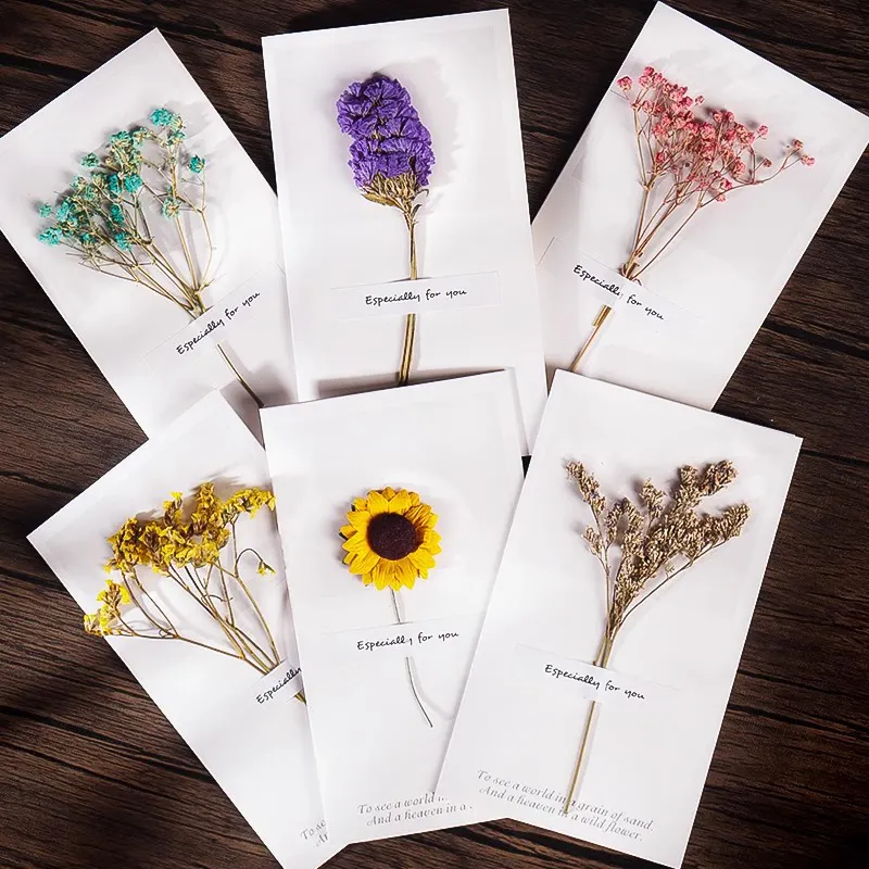 DESEN noel basit edebi kurutulmuş çiçek tebrik kartı yaratıcı el kartı doğum günü dilekleri şükran zarf hediye küçük kart