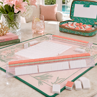 Ensemble de Mahjong Américain Moderne de Luxe Personnalisé, Tuiles en Acrylique Rose Corail et Vert à 3 Couches avec Jokers pour Vente en Gros, Cadeaux et Détail