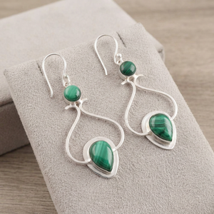 Boucles d'oreilles indiennes élégantes en malachite verte, en argent sterling 925, pour femmes et filles, à porter lors de fêtes. - Product Image 6