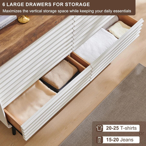 <span class=keywords><strong>Commode</strong></span> à 6 tiroirs de style moderne du milieu du siècle, faite à la main, avec design à persiennes, finition bicolore, pour chambre à coucher et salon - Product Image 3