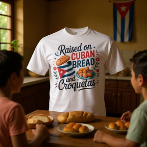 Camiseta Raised On Cuban Bread And Croquetas para adultos, unisex, cuello redondo, manga corta, impresión digital - Product Image 3