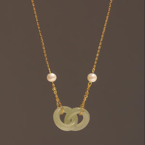 Kadınlar için çin tarzı harika zümrüt yeşim birbirine geometrik kolye - Product Image 4