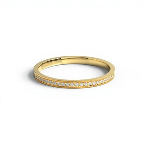 18K Gold Plated Milgrain Diamond Wedding Band Pave Round Half Eternity <b>Ring</b> Antique Stackable Matching Band Fine Jewelry. - Product Image 1