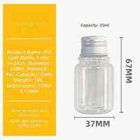 Bouteilles distributrices transparentes personnalisées en PET de 35 ml à large ouverture pour cosmétiques, avec bouchons en aluminium, vides, pour échantillons liquides