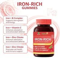 Gummies Riches en Fer, Antioxydants Immunitaires, Vitamine C, Multivitamines, Saveur Baies, Complexe B, Folate, Zinc, Vitamine B6, Vitamine B12