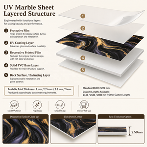 Panneau mural abstrait MORLENX <span class=keywords><strong>noir</strong></span>, violet et or, en PVC brillant effet <span class=keywords><strong>marbre</strong></span> pour murs décoratifs <span class=keywords><strong>de</strong></span> restaurants <span class=keywords><strong>de</strong></span> luxe - Product Image 3