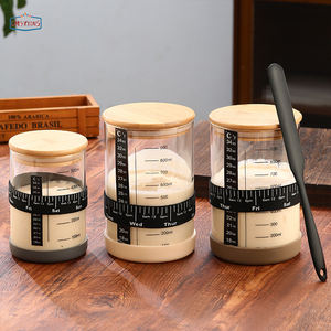 खट्टा स्टार्टर जार किट बड़े खट्टा स्टार्टर ग्लास जार के साथ डेट चिह्नित फीडिंग बैंड थर्मामीटर स्पैटुला कपड़ा कवर - Product Image 4