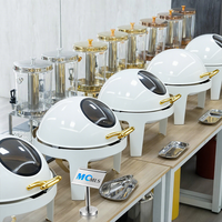 Plat de service rond de luxe en acier inoxydable blanc 6,0 L, chauffe-plat métallique pour buffet d'hôtel et réceptions