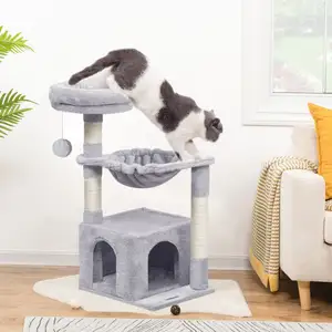 Toptan kedi ağacı evi tırmalamak kapalı kedi mobilya yavru kule ile yumuşak peluş levrek Scratcher mesajları
