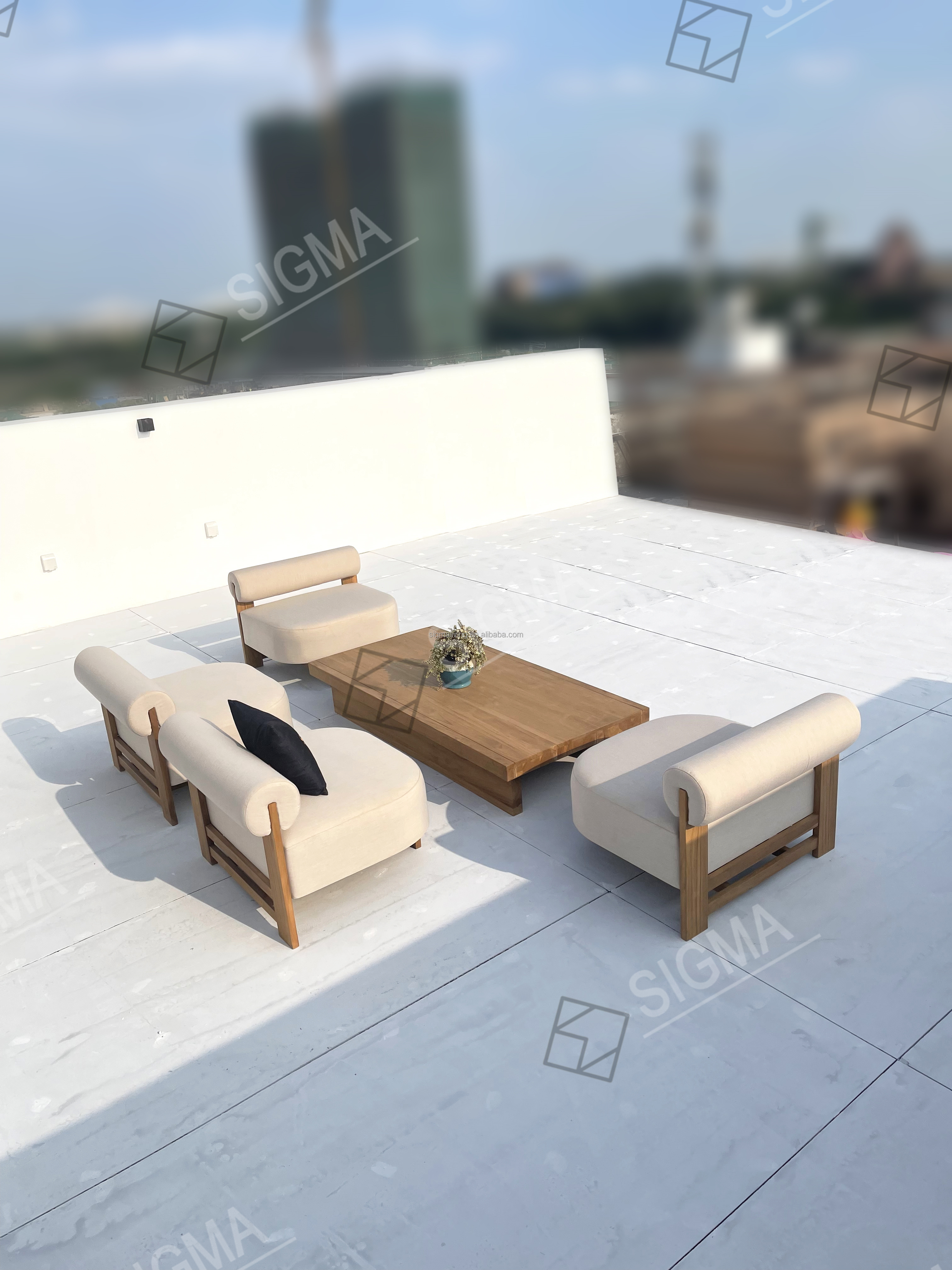 All Weather Outdoor Furniture Garden Lounge Set Water-resistant Patio Sofa Solid Teak Wood Sofa Set