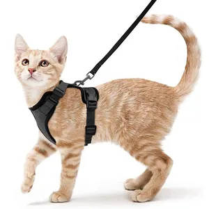 Jaket kucing reflektif, lembut dapat disesuaikan rompi kucing Harness kontrol mudah bernafas pita reflektif ukuran Xs/S/M