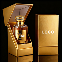 Botellas de Perfume de Vidrio Transparente Doradas Personalizadas, Tapa de Cuero, 30ml 50ml 100ml, Botella de Perfume de Lujo con Caja