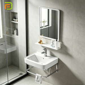 <span class=keywords><strong>Lavabo</strong></span> <span class=keywords><strong>de</strong></span> Esquina Pequeño para <span class=keywords><strong>Baño</strong></span>, Montado en la Pared, <span class=keywords><strong>con</strong></span> Soporte <span class=keywords><strong>de</strong></span> Acero Inoxidable, Moderno Lavamanos <span class=keywords><strong>de</strong></span> Cerámica Colgante - Product Image 2