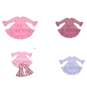 लंबी आस्तीन गुलाबी कपास लघु फ्रंट बहुत पहले बच्ची के लिए व्याकुल पोशाक फ्रॉक डिजाइन