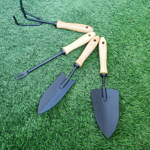 Ensemble de 4 mini-outils de <span class=keywords><strong>jardinage</strong></span> avec manche en bois - Pelle, truelle, fourche et râteau de haute qualité pour plantes en pot - Product Image 2