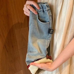 Tongxingyuan Girls Fleece <b>Lined</b> Jeans Winter 2024 Cotton Woven <b>Pants</b> Solid Color Childrens <b>Pants</b> - Product Image 4