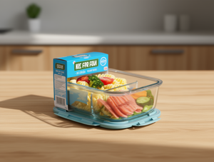 Contenitore in vetro O8 per alimenti da 1040 ml, rettangolare compartimentato con coperchio a clip per uso in cucina e campeggio - Product Image 2