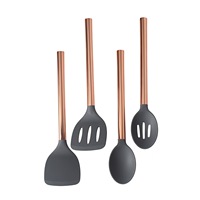 Ensemble d'ustensiles de cuisine 4 pièces en acier inoxydable plaqué titane avec poignée en silicone antidérapante, outils de cuisson antiadhésifs avec support pour la maison