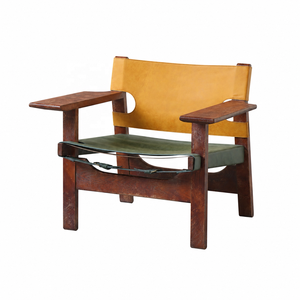 <span class=keywords><strong>Fauteuil</strong></span> en bois massif de style mid-century modern, <span class=keywords><strong>fauteuil</strong></span> lounge en cuir Wabi Sabi avec accoudoirs pour salon - Product Image 1