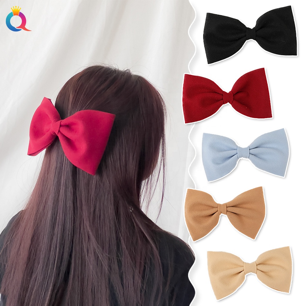 Однотонный галстук-бабочка для волос с серебряной металлической Заколкой Женская осенне-зимняя лента для волос