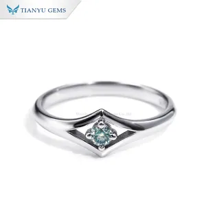 Tianyu cincin Moissanite hijau perak murni 925 dengan pola geometris cincin pertunangan menampilkan 14k emas padat logam emas 18k