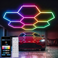 Luces LED Hexagonales Inteligentes con Control por Aplicación RGB, Luces de Techo LED Tipo Panal para Garaje, Luces Hexagonales para Lavado de Autos