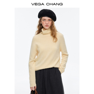 VEGA CHANG Nouveauté Hiver Pull en Laine et <span class=keywords><strong>Cachemire</strong></span> pour Femme Col Roulé Poignets Côtelés Crème et Gris Ensembles Superposés - Product Image 4