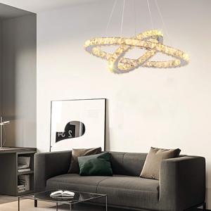 Hiện đại đương đại 2 Nhẫn ánh sáng mặt dây chuyền có thể điều chỉnh thép không gỉ Pha Lê Trần chiếu sáng lịch thi đấu LED đèn chùm - Product Image 6